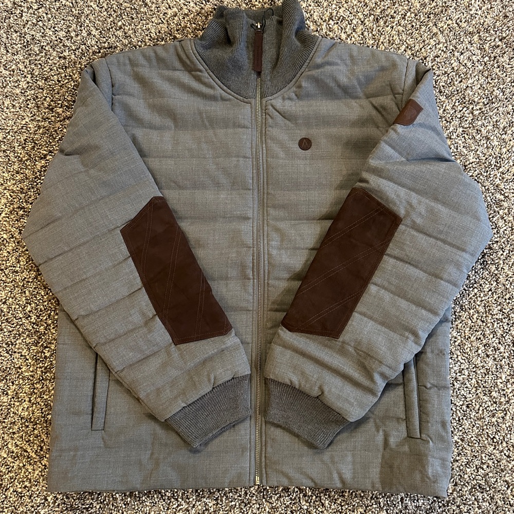 Men's Gray Quilted Jacket with Brown Accents